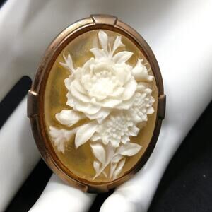 Vintage Floral Celluloid Scarf Clip, Cameo Style, 1940s Jewelry